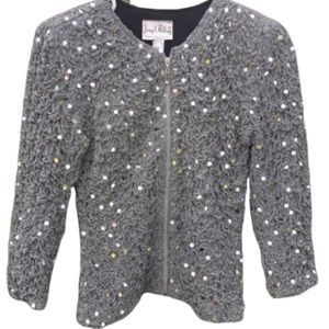 EUC! Joseph Ribkoff sequined Sparkling metallic silver zip up jacket
